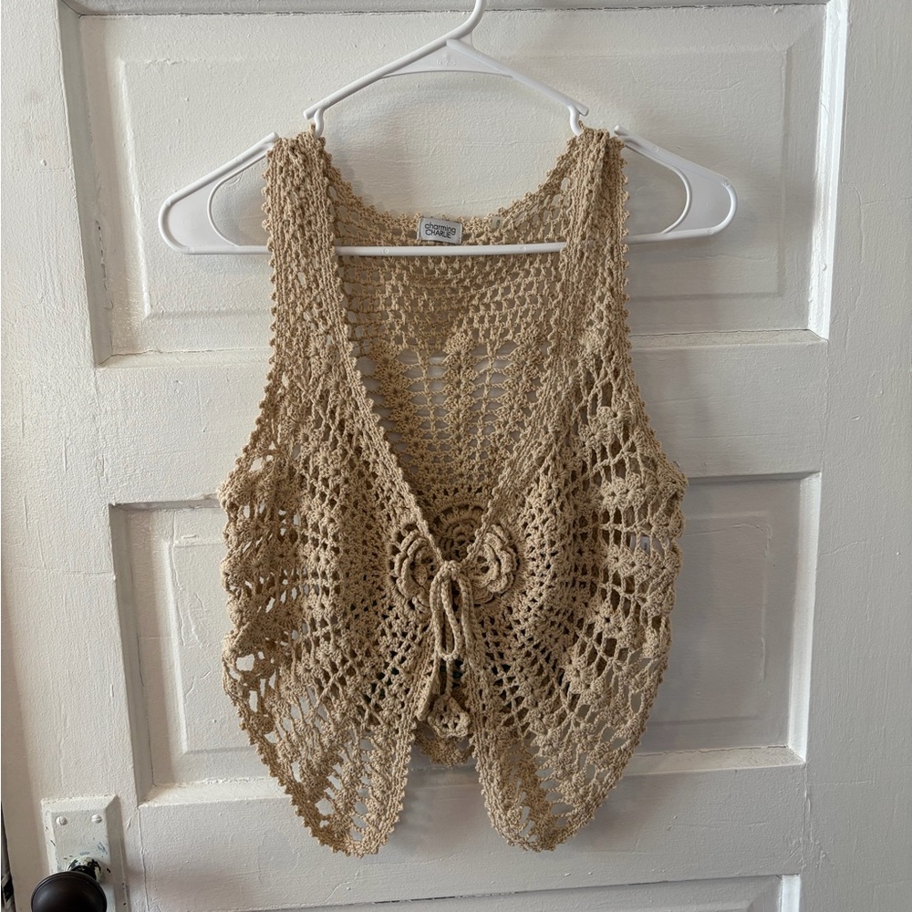 Charming Charlie Beige Crochet Knit Vest